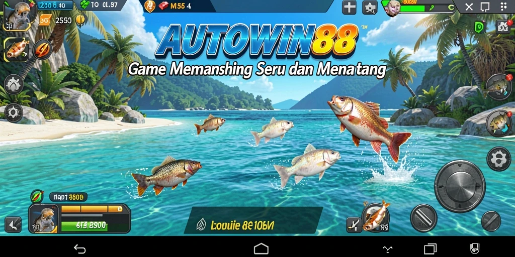 Tampilan gameplay seru dari AUTOWIN88 dengan berbagai jenis ikan dan latar belakang menarik.