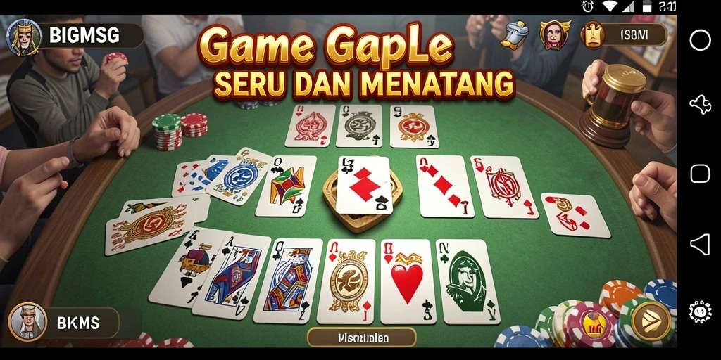 Screenshot gameplay BIGMSG menunjukkan suasana permainan Gaple yang seru.
