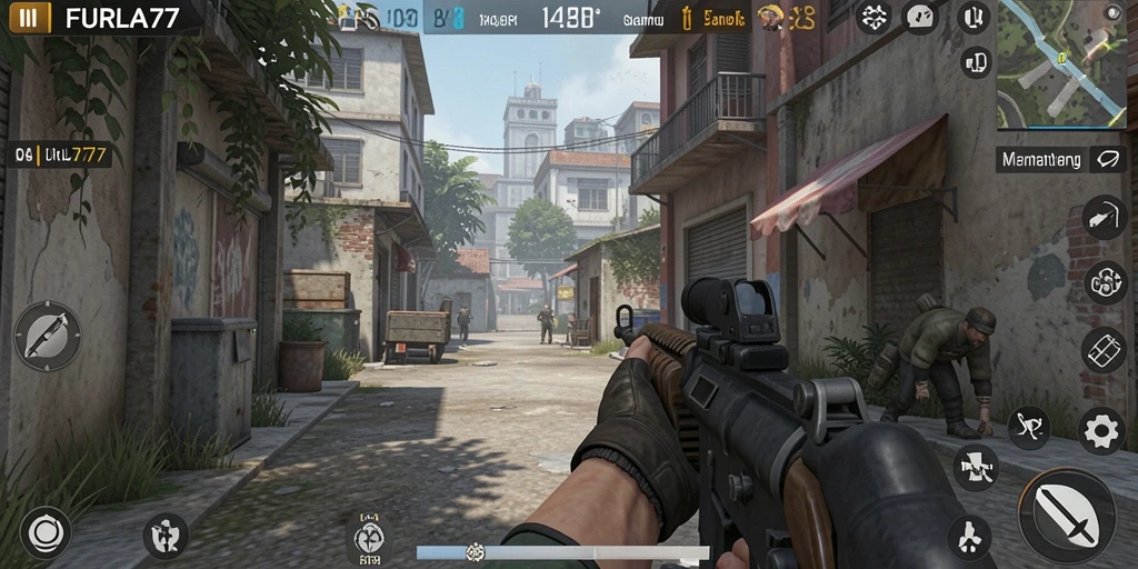 Gameplay FURLA77 dengan aksi tembak-tembakan yang intens.