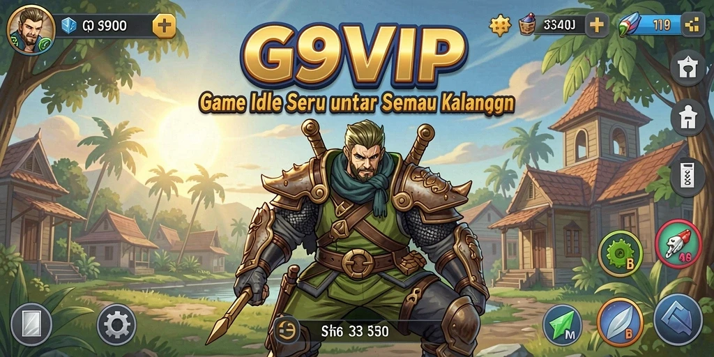 Tangkapan layar utama G9VIP saat karakter berkembang di dunia Idle.