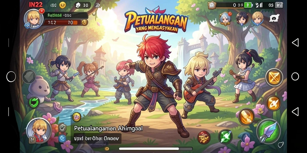 Tampilan gameplay IN22 yang penuh warna dan karakter menarik.
