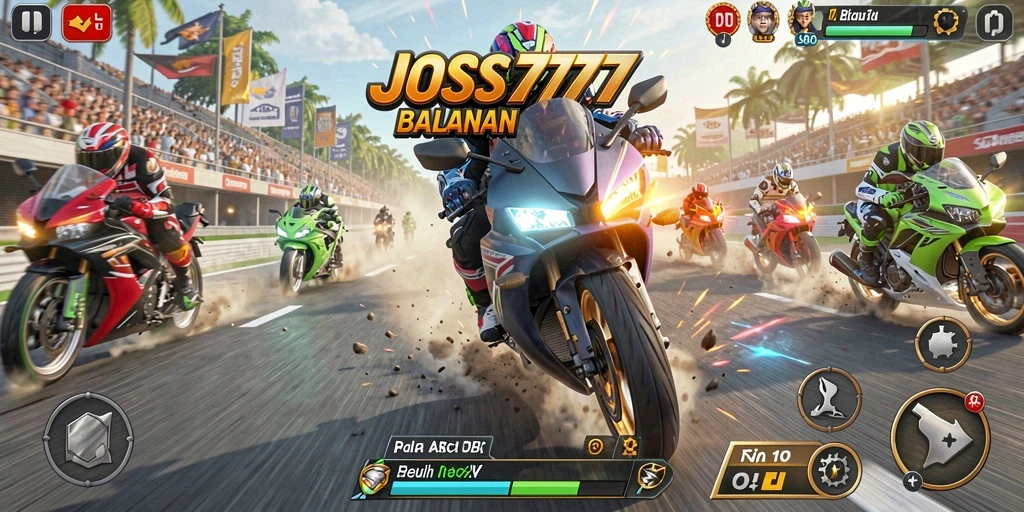 Screenshot JOSS777 menampilkan aksi balapan motor yang mendebarkan.