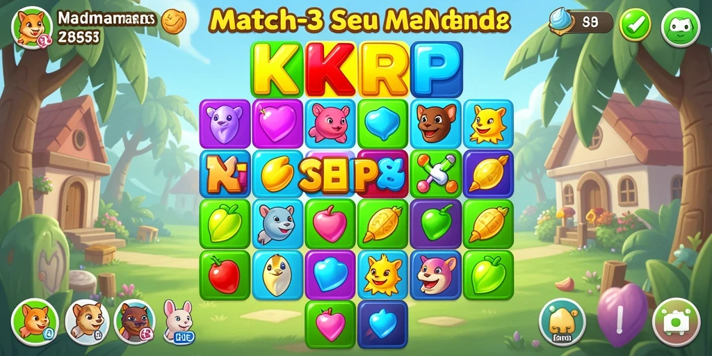 Screenshot utama KKRP menampilkan gameplay seru Match-3 yang penuh warna.