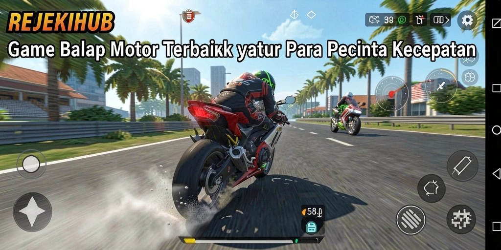 Tampilan gameplay menegangkan saat balap motor di lintasan cepat.
