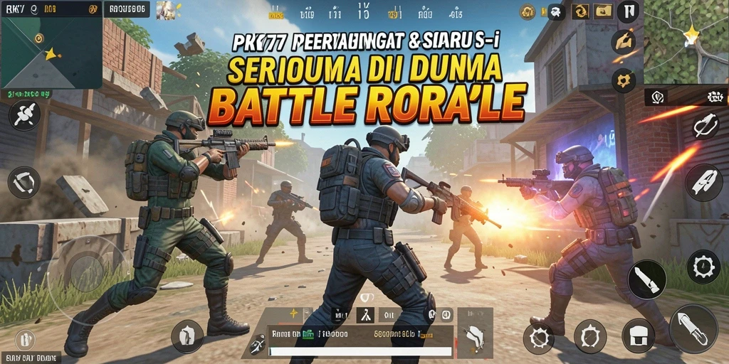 Screenshot RK77 menampilkan aksi seru dalam pertandingan Battle Royale.