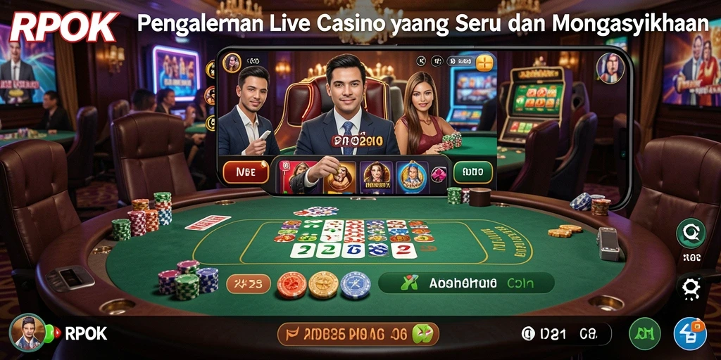 Tangkapan layar RPOK menampilkan dealer langsung dan suasana kasino yang mendebarkan.
