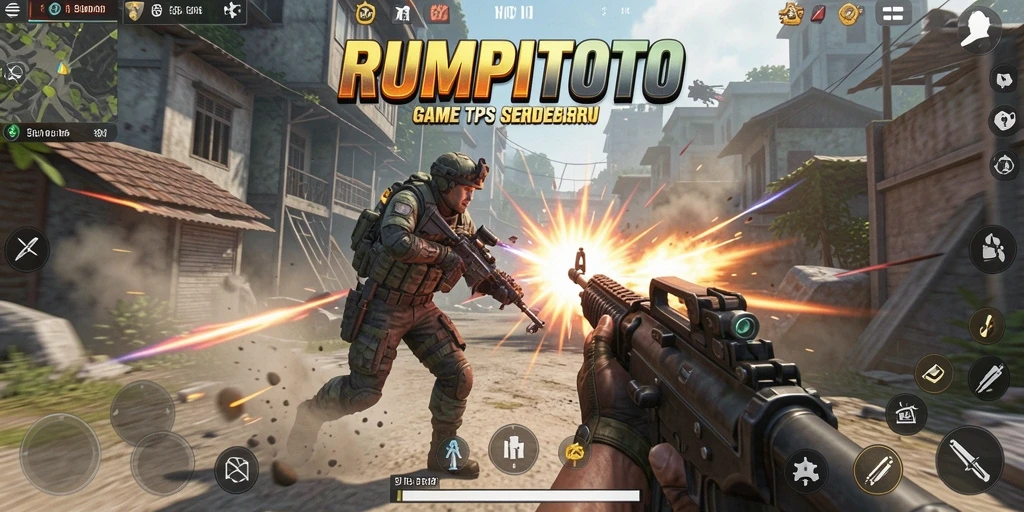 Tampilan game RUMPITOTO dengan aksi tembak-menembak yang intens.