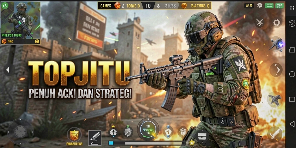 Tangkapan layar gameplay seru dari TOPJITU dengan suasana pertempuran mendebarkan.