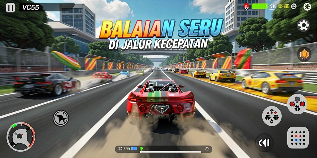Gambaran menarik dari gameplay seru di VC55 dengan balapan yang mendebarkan.